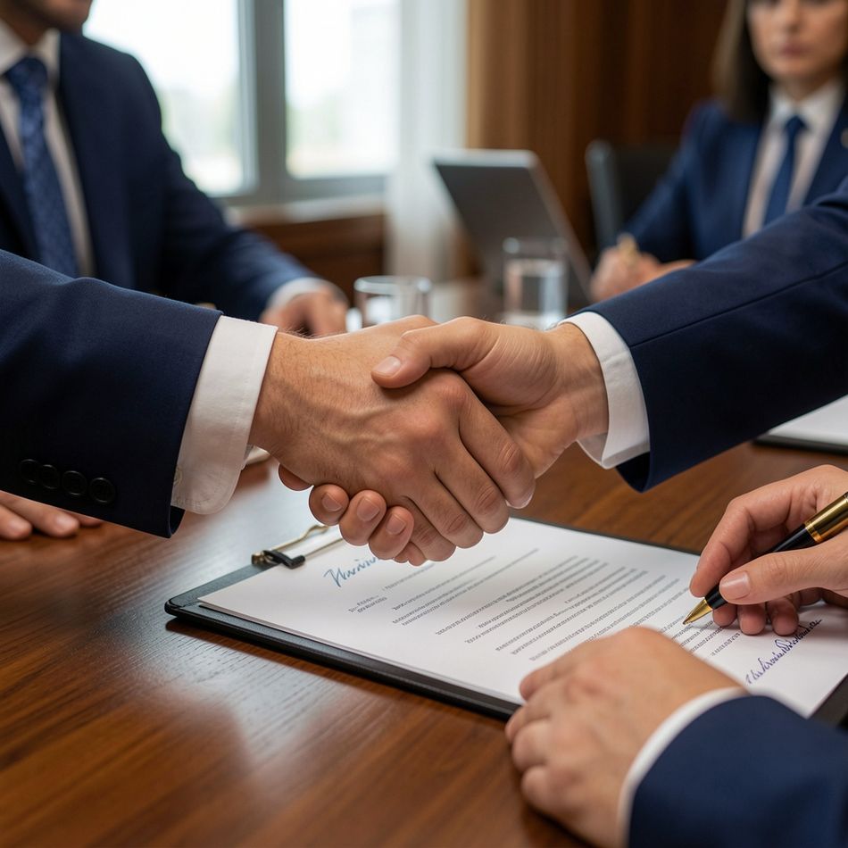 Aperto de mãos ao fechar um contrato em reunião de negócios