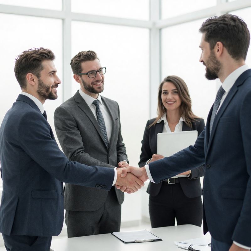 Profissionais se cumprimentando em uma reunião de negócios