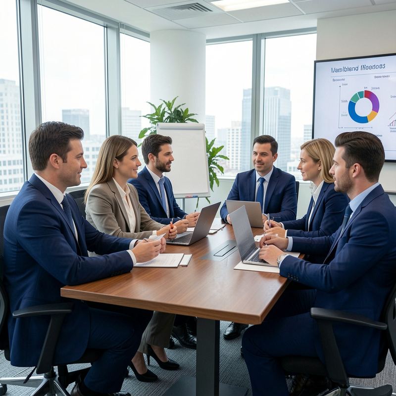 Time analisando dados e indicadores em reunião