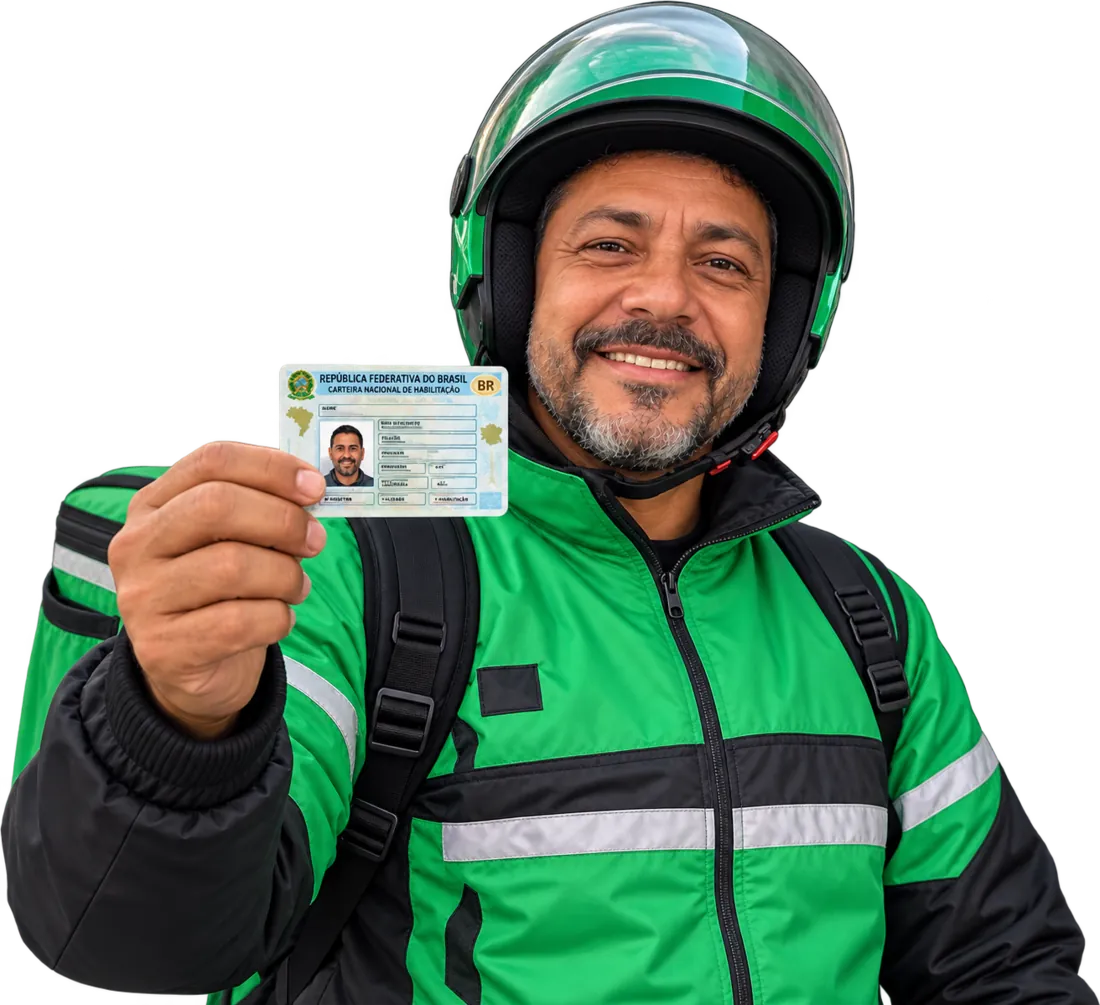 Condutor segurando a Carteira Nacional de Habilitação